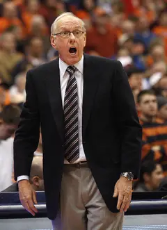 Syracuse head coach Jim Boeheim yells at one of his players in the second half.
