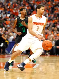 Michael Carter Williams drives from the point in Monday night's 63-47 SU win against Notre Dame in the Carrier Dome. Carter-Williams dished out eight assists.