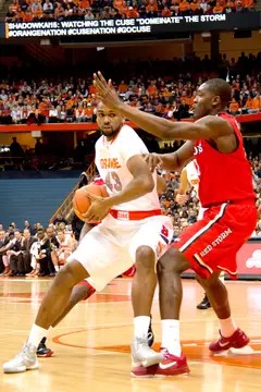 Syracuse forward James Southerland muscles for position in his return from a six-game suspension.