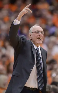 Jim Boeheim shouts to the court during SU's 57-46 loss to Georgetown Saturday night.