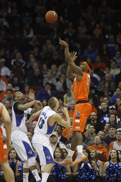 C.J. Fair launches a jumper in SU's 76-65 road victory against Seton Hall Saturday night. Fair finished with 19 points from 7-of-18 shooting in 38 minutes.
