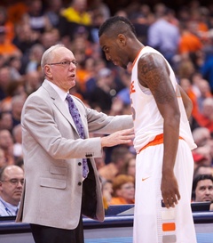 Jim Boeheim instructs center Rakeem Christmas subbing him off. Christmas. In a four-minute stretch of the first half Wednesday, Christmas tallied 2 points, three blocks and three rebounds. He finished with 6 points, five block and six rebounds.