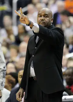 Georgetown head coach John Thompson III points out to his team.