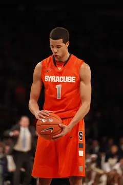 Michael Carter-Williams breathes before taking a free throw toward the end of the Syracuse vs. Pittsburgh matchup.