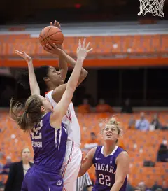 La'Shay Taft works her way past Niagara's defense and goes for a shot in the paint. 