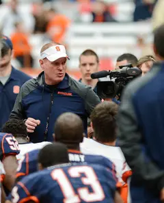 Shafer addresses the team after the Spring Game. 