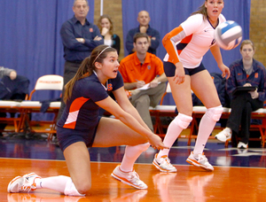 Syracuse libero goes for a dig in the Orange's loss to Pittsburgh on Sunday. Syracuse's liberos struggled throughout the match. 