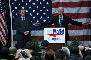 President Bill Clinton speaks at a rally for Congressional candidate Dan Maffei at Syracuse Hancock International Airport in 2010. Clinton will touch down in Syracuse again on Friday to endorse Maffei in the 2012 election.