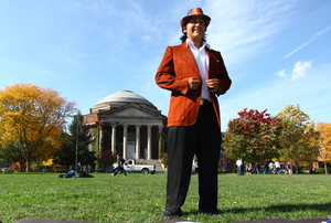 Iggy Nava announces his candidacy for Student Association president in the Quad on Thursday.