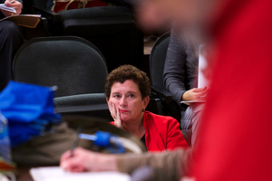 Chancellor Nancy Cantor sits in on the University Senate meeting on Wednesday, Oct. 10. Cantor announced in an email on Friday that she will leave Syracuse University when her contract ends in June 2014.