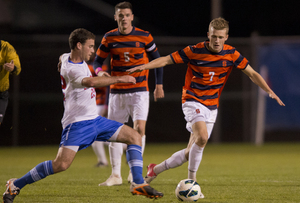 Louis Clark, a senior forward, and Ted Cribley, a senior midfielder, and Syracuse will take on Notre Dame at 7 p.m. Saturday at SU Soccer Stadium. It will be the first postseason home game in Syracuse men's soccer history.