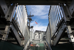 A view of the number 41 is seen at the entrance to a section of bleachers aboard the USS Midway Museum on Nov. 8, 2012 before the Battle on the Midway game between the Syracuse Orange and the San Diego State Aztecs.
