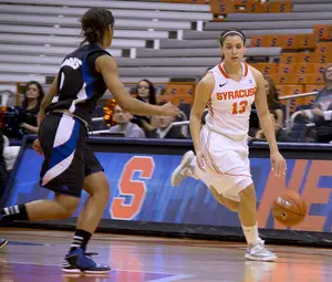 Brianna Butler dribbles in Syracuse's 65-34 victory over Seton Hall on Wednesday. Butler finished with 14 points and three rebounds in her 28 minutes on the floor. 