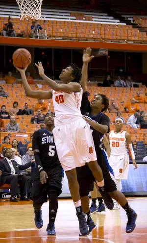 Syracuse center Kayla Alexander turned in another double-double in her first game back in the Carrier Dome since setting the SU career scoring record.