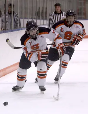 Holly Carrie-Mattimoe and Syracuse are going to look to improve their spot in the CHA this weekend against Robert Morris. The Orange split a series with the Colonials earlier this season. 