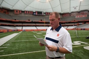 Scott Shafer, pictured here in 2011, has been defensive coordinator of Syracuse for the past four seasons. A report by CBS Sports Monday said he will be named the next Syracuse head coach.