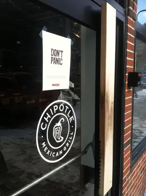 A water pipe burst at Tony Christopher Hair Design on Marshall Street Wednesday night caused water to seep into Chipotle Mexican Grill below it. Chipotle was closed Thursday afternoon, with a 