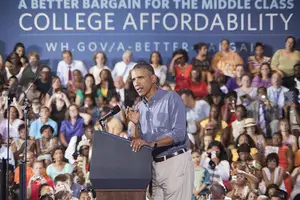 President Barack Obama speaks to Syracuse students and families at Henninger High School on Thursday.