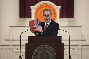Kent Syverud discusses the importance of Syracuse University's history during his official announcement as the next chancellor of the school.