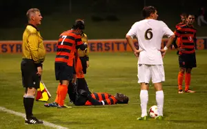 Skylar Thomas is out indefinitely after suffering a hamstring injury in Syracuse's 3-0 loss to No. 4 Notre Dame on Friday.