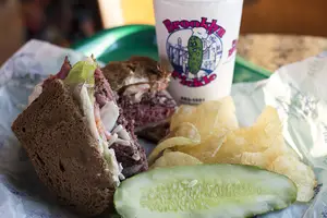 Brooklyn Pickle offers many varieties of sandwiches including this Brooklyn Pickle special made with rye bread, Thousand Island dressing, pastrami, corned beef, Swiss cheese, lettuce, tomato and onions. The deli also sells half-sour and New York-style pickles.