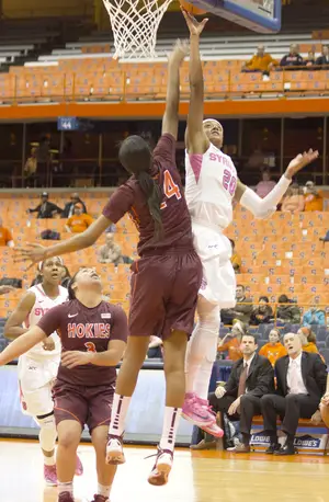 Brittney Sykes goes up for a layup in Syracuse's 73-48 win over Virginia Tech on Thursday night. The sophomore guard poured in a career-high 31 points. 