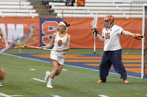 Syracuse defender Natalie Glanell has teamed up with Kasey Mock to stymie opposing offenders in front of the Syracuse net. 