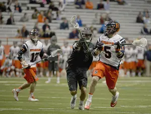 Nicky Galasso moves down the left side of the field in Syracuse's 10-8 win over Binghamton on Wednesday night. The junior netted a big goal in the third and showed the progress he's made as a midfielder. 