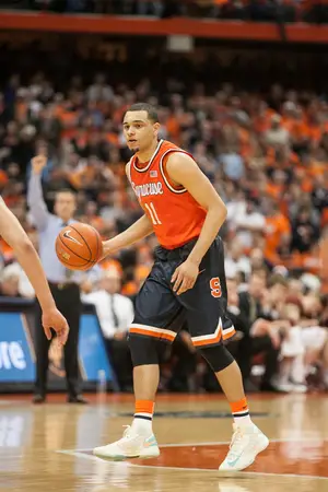 Tyler Ennis takes the ball up the court against Boston College in February. He is likely to be one of seven Canadians taken in the first round of Thursday's NBA Draft.
