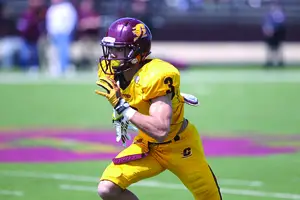 Mark Chapman sprints downfield for Central Michigan. He is one of three Chapmans on the Chippewas roster.