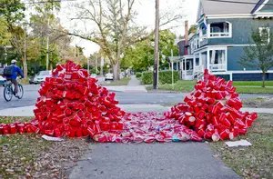 An art installation made of red solo cups appeared on Euclid Avenue this weekend to raise awareness about party culture at Syracuse University.