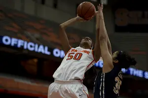 Briana Day went up for a shot in Syracuse's win over Pittsburgh on Sunday. She had 18 rebounds, 15 points to lead the way. 