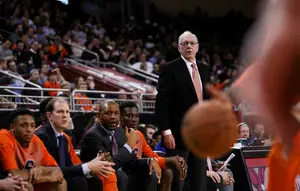 Jim Boeheim, pictured here during Syracuse's 70-56 win over Boston College on Wednesday night, discussed his relationship with Jerry Tarkanian, the longtime UNLV coach who passed away Wednesday.