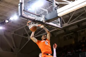Syracuse forward Michael Gbinije throws down a two-handed dunk in the Orange's 70-56 win over Boston College on Wednesday.