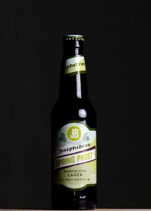 Josephsbrau Prost is a German-style beer brewed in California. The beer has a strong malty smell and a 7.3 percent alcohol content, The beer has a hoppy, bready taste.