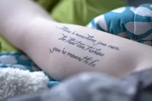 Lindzee Powell has a tattoo of Beatles' lyrics on her right arm as a daily reminder of the time she spent living abroad. The tattoo reads, “There’s nowhere you can be that isn’t where you’re meant to be.”