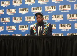 Rakeem Christmas speaks to the media after being drafted No. 36 overall by the Minnesota Timberwolves and subsequently traded to the Cleveland Cavaliers.