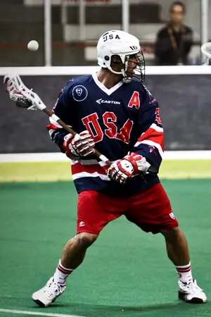 Casey Powell, 39, will join Team USA at the World Indoor Lacrosse Championship on Monday after missing the start of the games due to a prior commitment.