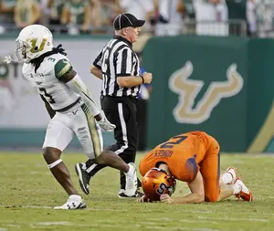 Dungey reacts after his fumble in the fourth quarter was recovered by South Florida.