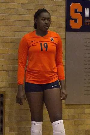Santita Ebangwese is a freshman for Syracuse, but when she's on the court, she takes on a vocal leadership role. 