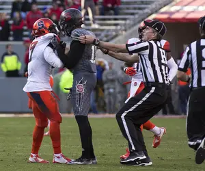 Brisly Estime was ejected for this scuffle on Saturday against N.C. State. He'll miss the first half of SU's matchup with Boston College next weekend.