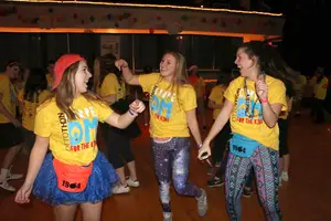 Victoria Hope, Sara Eckhardt and Elizabeth Young dance during OttoTHON to song’s like Justin Bieber’s “What do you mean?,” Mark Ronson ft. Bruno Mars’s “Uptown Funk” and Justin Timberlake’s “SexyBack.” The students had to raise a required $100 before the event and $44 while they were there.        
