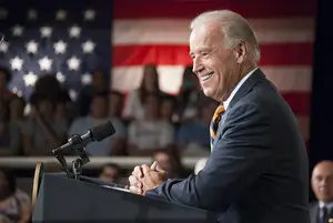 Vice President Joe Biden, an alumnus of Syracuse University's College of Law, spoke at SU in the Goldstein Auditorium inside the Schine Student Center on November 12, 2015, as a part of the 