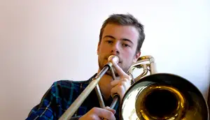 Ludo Coudert is a French exchange student who has played in the orchestral pit for a musical and the Jazz Ensemble since being arriving at SU.