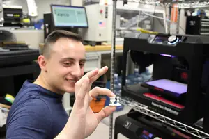 Zach Tanenbaum is using the innovative machines in the MakerSpace to create his senior design project, a ping-pong ball return system.