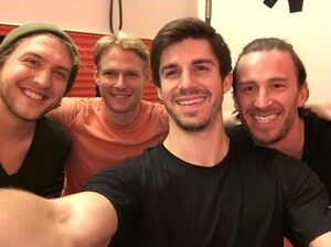 Stephen Carrasco (far right) poses for a quick selfie with his fellow cast members from 