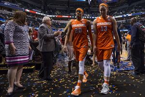 Syracuse fell one game short of a national championship in an 82-51 loss to No. 1 seed Connecticut Tuesday night.