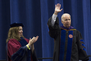 The crowd gave Vice President Joe Biden a standing ovation both before and after his speech.
