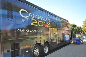 C-SPAN bus is on the road for 10 months of the year, making outreach to high schools and universities. The bus will be heading to Albany on Thursday, Manhattan and Long Island on Friday. 