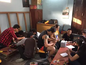 Thrive co-founder Brian Kam teaches students how to assemble the SPARK system in Siddhipur, the first community the group visited. 